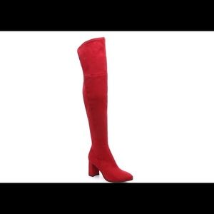 Red over the knee boots